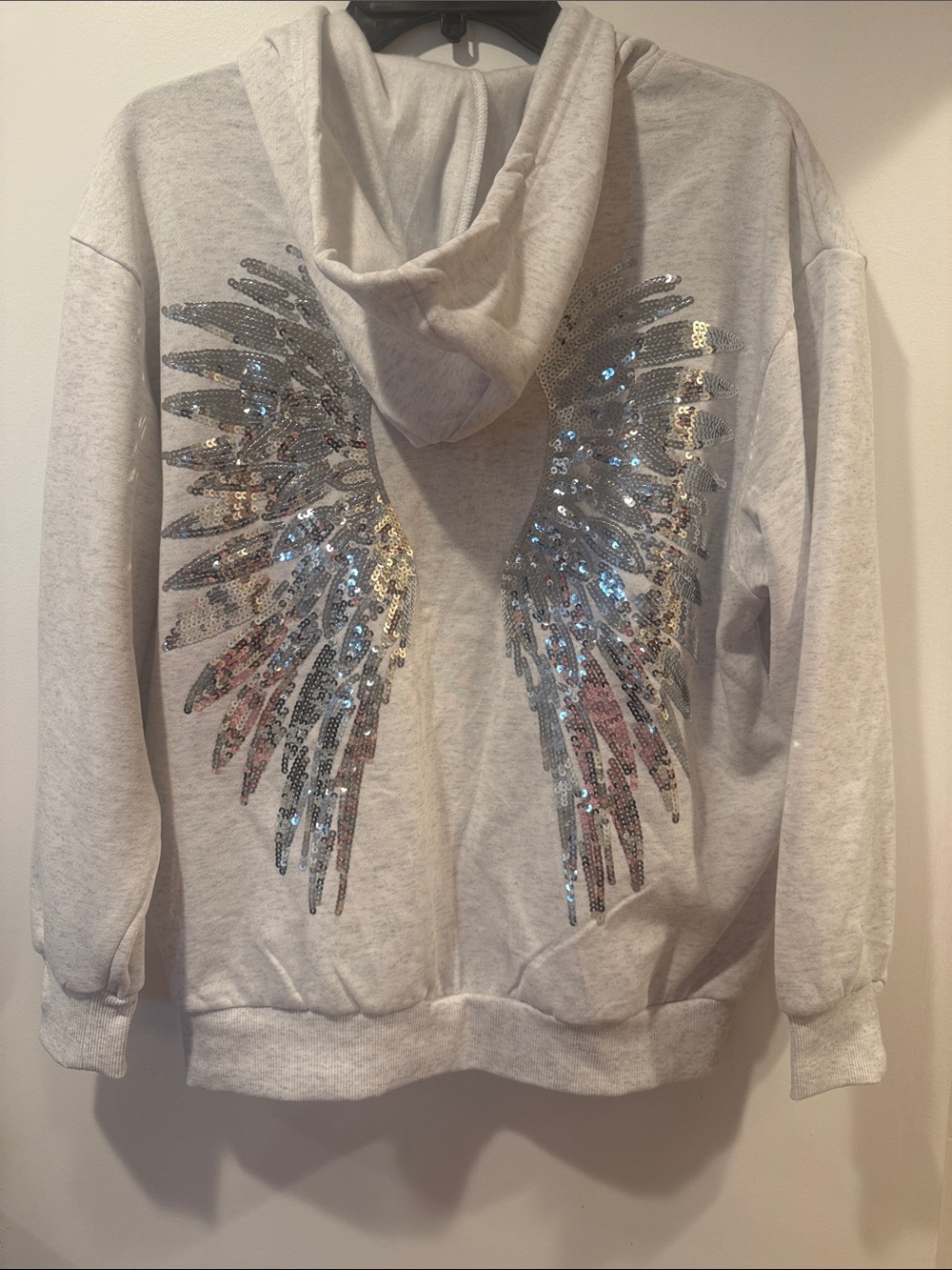 Light Gray Sequined Angel Wing Hoodie - Women's Sweatshirt